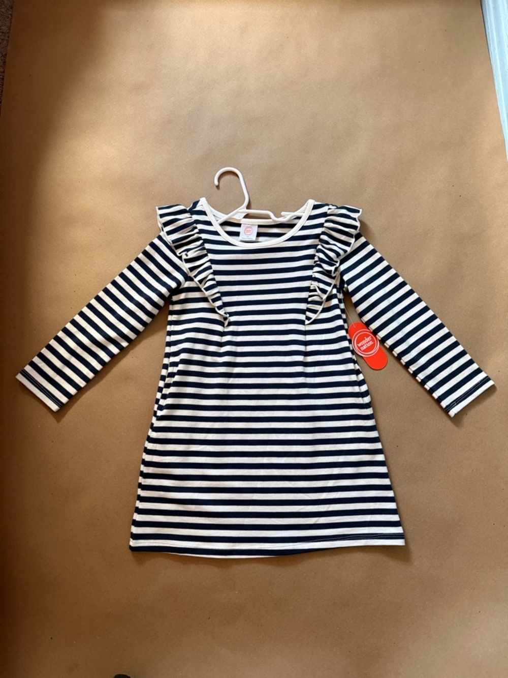 wonder nation Navy and White Striped Ruffle Sleeve Top